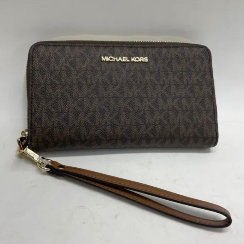 Michael Kors Jet Set Wristlet Wallet Phone Case Travel Large Flat Zip MF